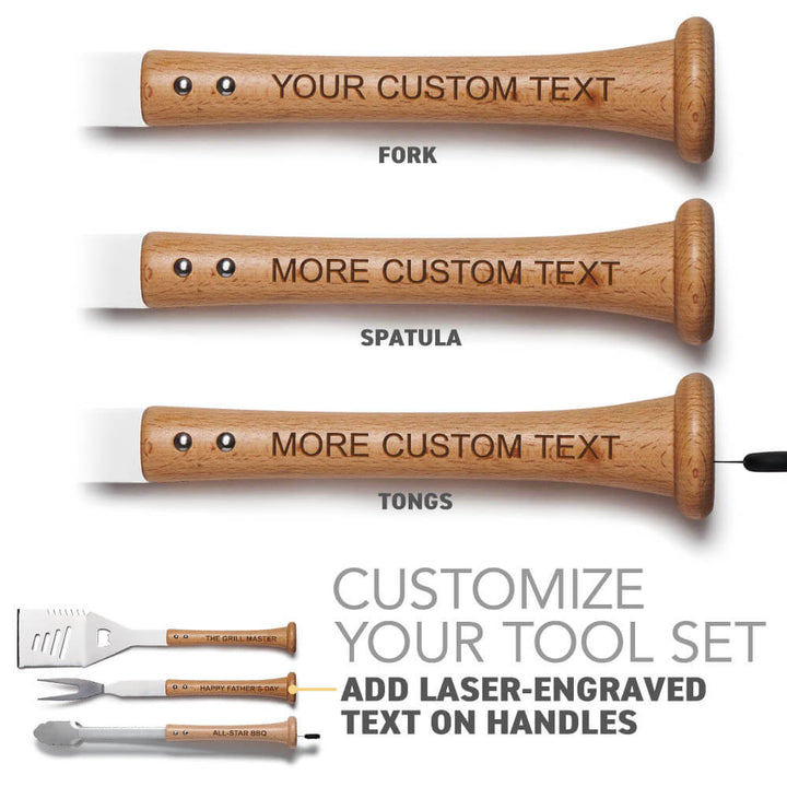 Baseball BBQ BBQ Tools "Triple Play" Grill Set with Customized Handles