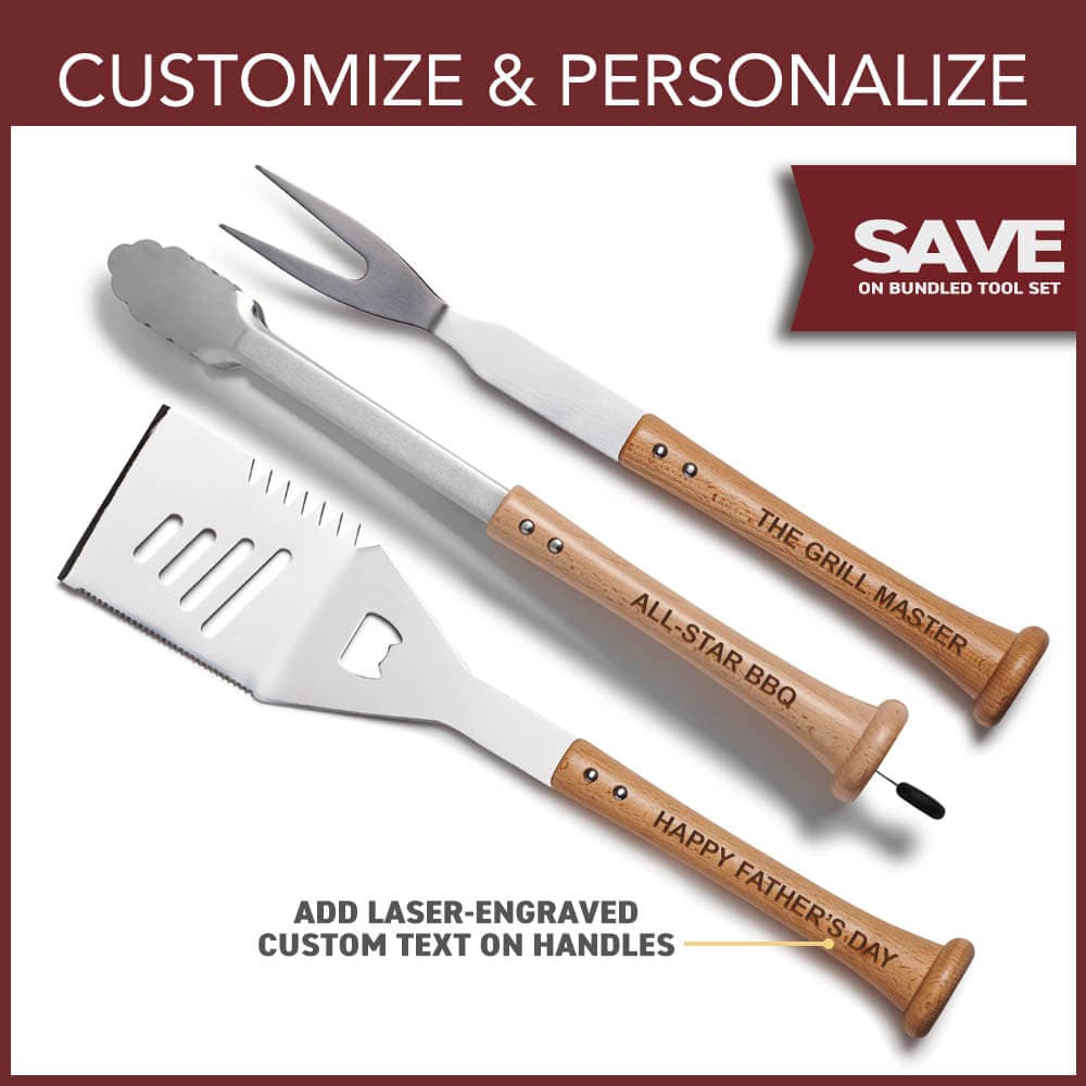 Baseball BBQ BBQ Tools "Triple Play" Grill Set with Customized Handles
