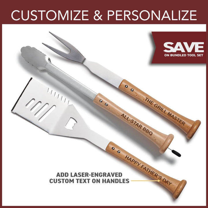 Baseball BBQ BBQ Tools "Triple Play" Grill Set with Customized Handles