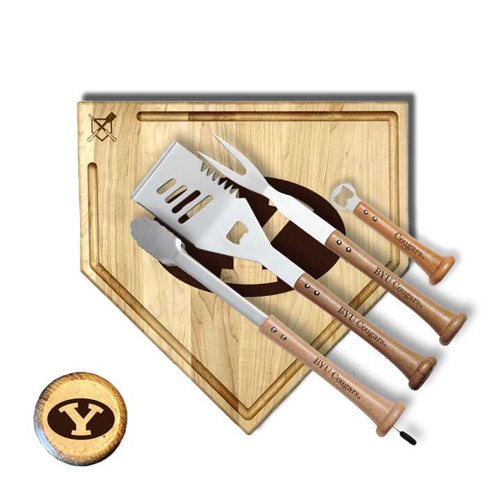 Baseball BBQ Brigham Young University Cougars "GRAND SLAM" Full Sized Home Plate Style w/ Trough (17" x 17") Brigham Young University Cougars"GRAND SLAM" Combo Set