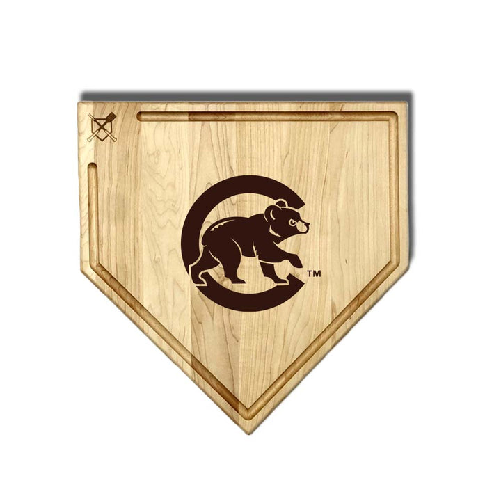 Baseball BBQ Chicago Cubs "Cubby Bear" Home Plate Cutting Board (With Trough) / 17"x17" Chicago Cubs Home Plate Cutting Boards | Multiple Sizes | Multiple Designs