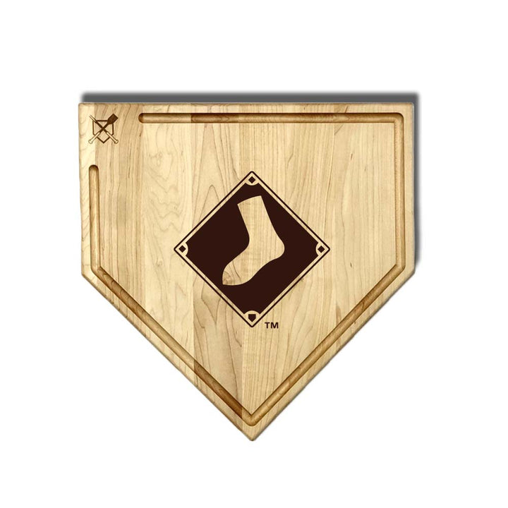 Baseball BBQ Chicago White Sox "Diamond Sock" Home Plate Cutting Board (With Trough) / 17"x17" Chicago White Sox Home Plate Cutting Boards | Multiple Sizes | Multiple Designs