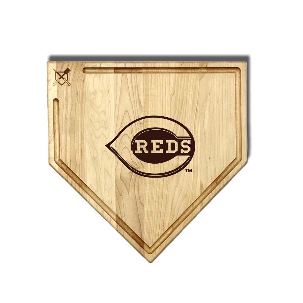 Baseball BBQ Cincinnati Reds "C Reds" Home Plate Cutting Board (With Trough) / 17"x17" Cincinnati Reds Home Plate Cutting Boards | Multiple Sizes | Multiple Designs