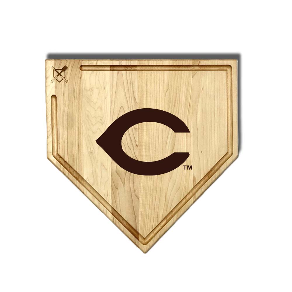 Baseball BBQ Cincinnati Reds "Cincy" Home Plate Cutting Board (With Trough) / 17"x17" Cincinnati Reds Home Plate Cutting Boards | Multiple Sizes | Multiple Designs