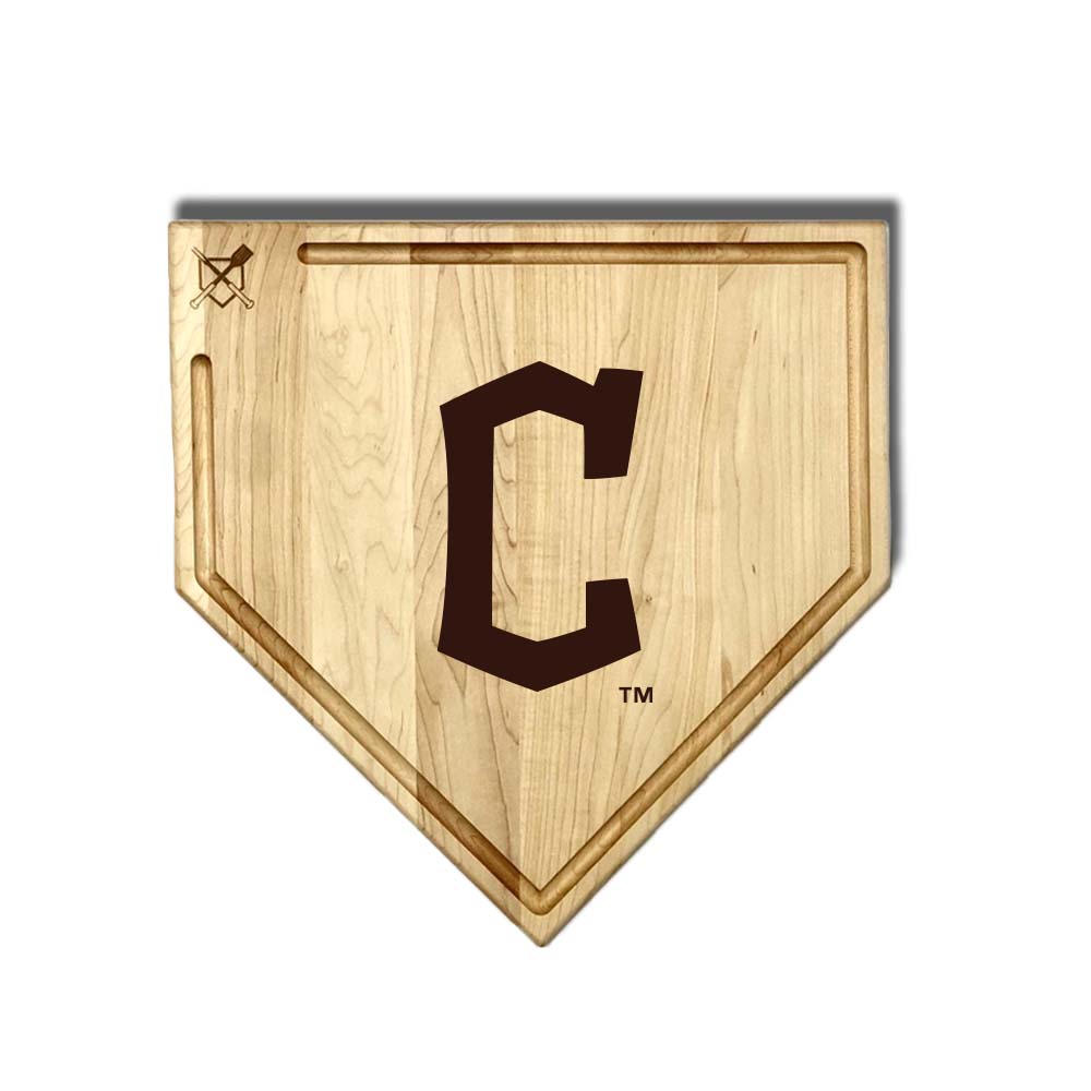Baseball BBQ Cleveland Guardians "C" Home Plate Cutting Board (With Trough) / 17"x17" Cleveland Guardians Home Plate Cutting Boards | Multiple Sizes | Multiple Designs