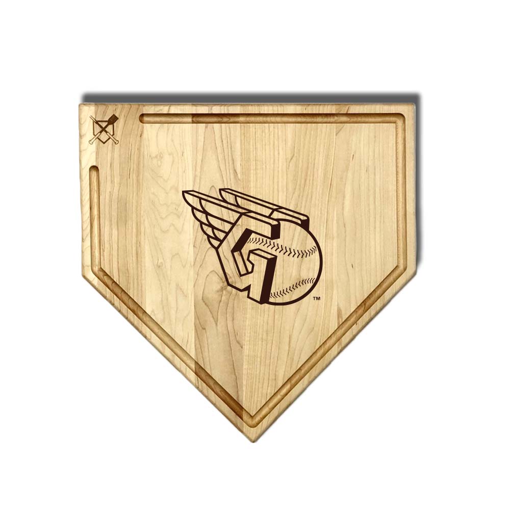 Baseball BBQ Cleveland Guardians "Guardians" Home Plate Cutting Board (With Trough) / 17"x17" Cleveland Guardians Home Plate Cutting Boards | Multiple Sizes | Multiple Designs