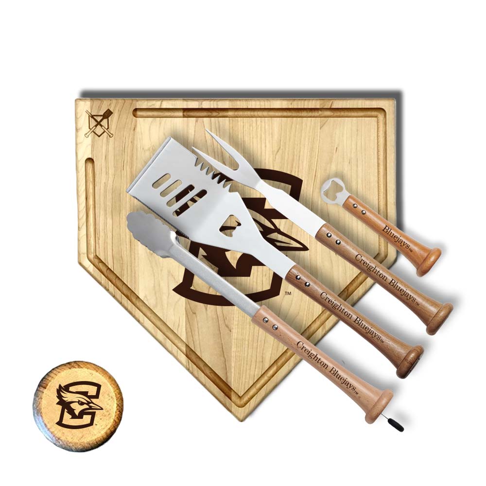 Baseball BBQ Creighton University "GRAND SLAM" Full Sized Home Plate Style w/ Trough (17" x 17") Creighton University "GRAND SLAM" Combo Set
