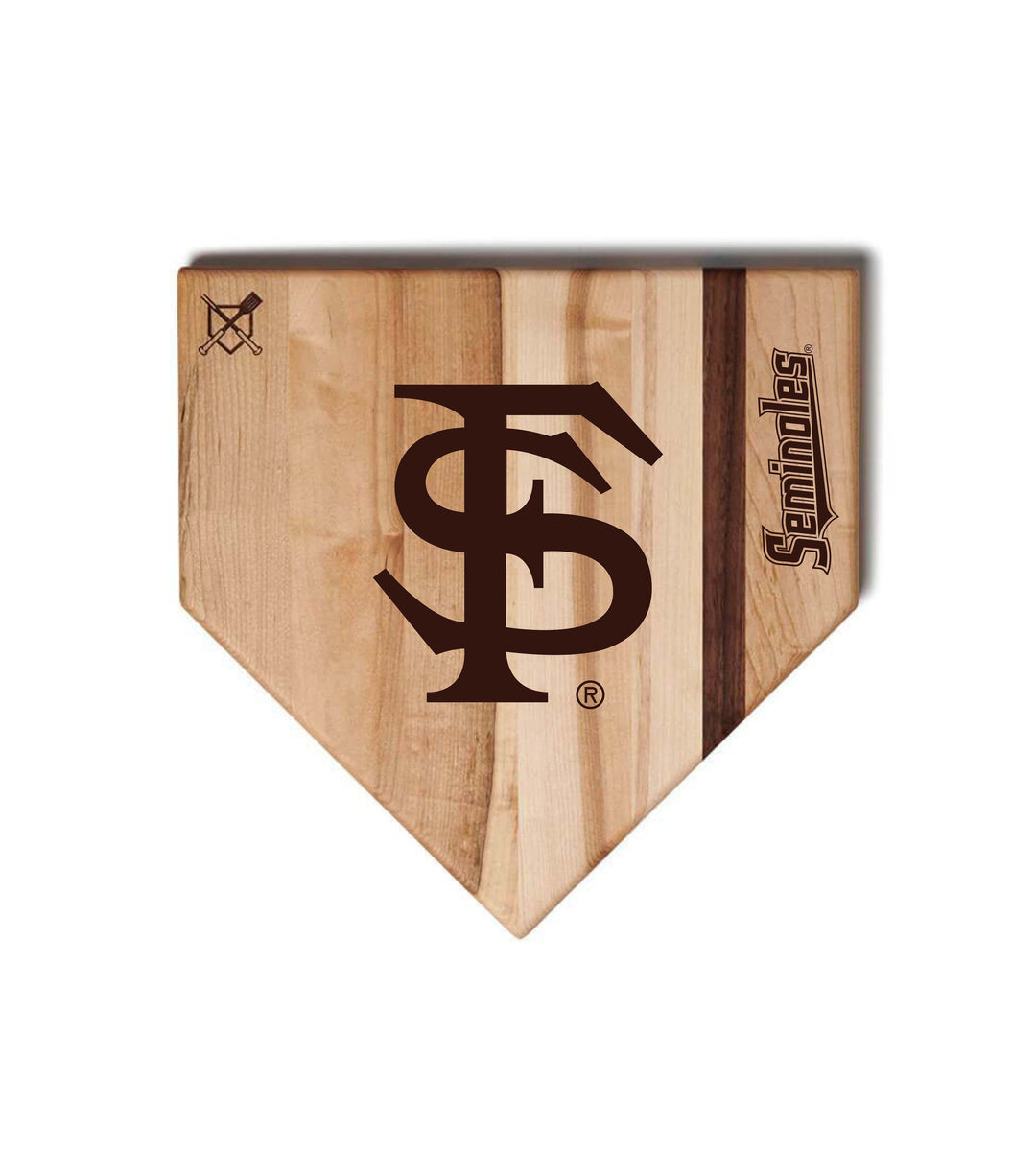Baseball BBQ Florida State Home Plate Style (12" x 12") Florida State Cutting Boards | Choose Your Size & Style