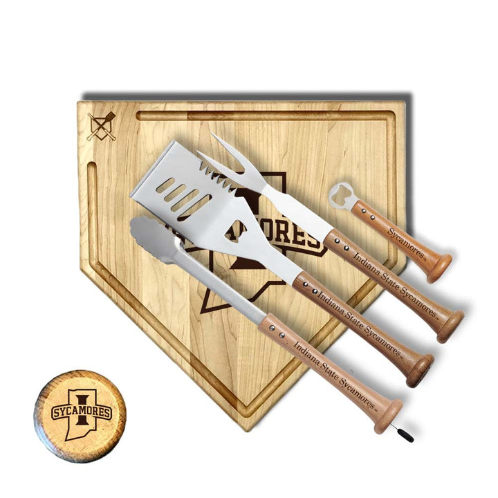 Baseball BBQ Indiana State "GRAND SLAM" Full Sized Home Plate Style w/ Trough (17" x 17") Indiana State "GRAND SLAM" Combo Set