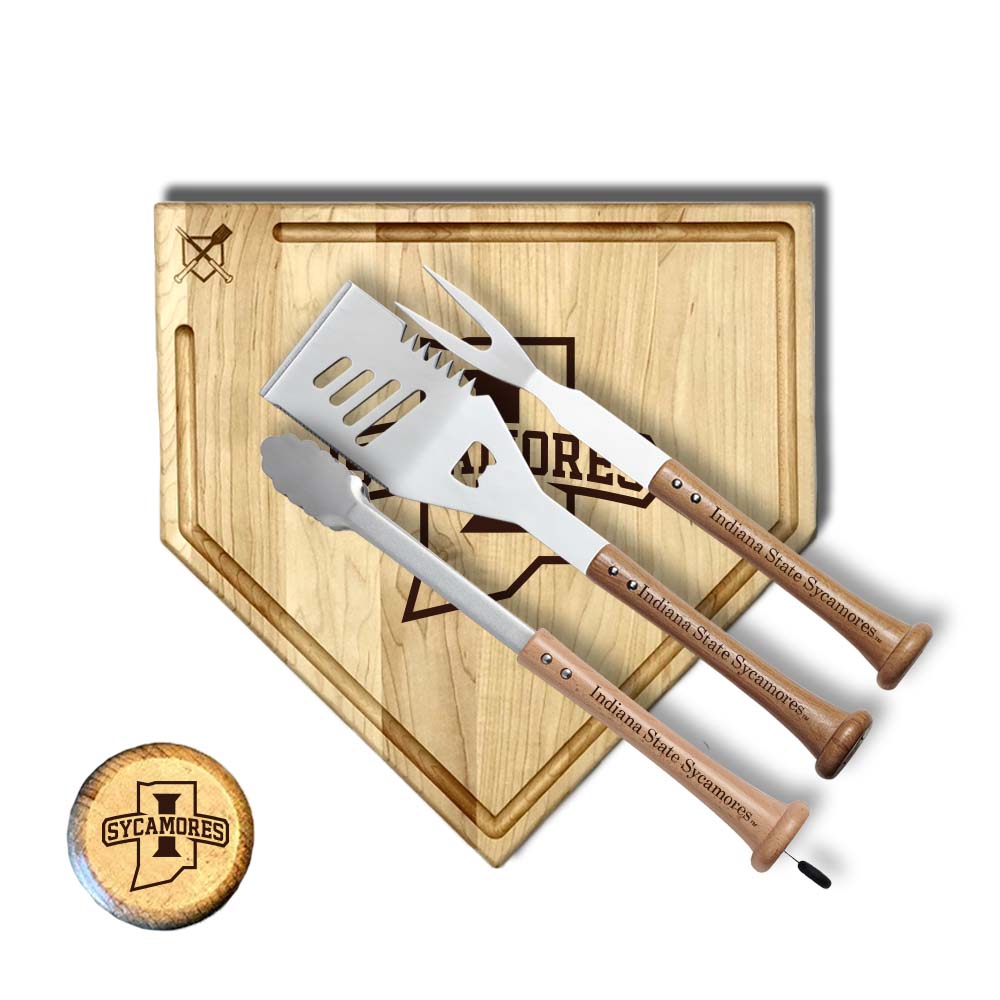 Baseball BBQ Indiana State Silver Slugger Home Plate Style w/ Trough (17" x 17") Indiana State "SILVER SLUGGER" Combo Set
