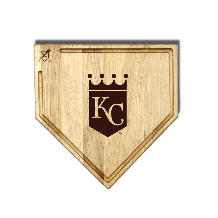 Baseball BBQ Kansas City Royals "KC" Home Plate Cutting Board (With Trough) / 17"x17" Kansas City Royals Home Plate Cutting Boards | Multiple Sizes | Multiple Designs