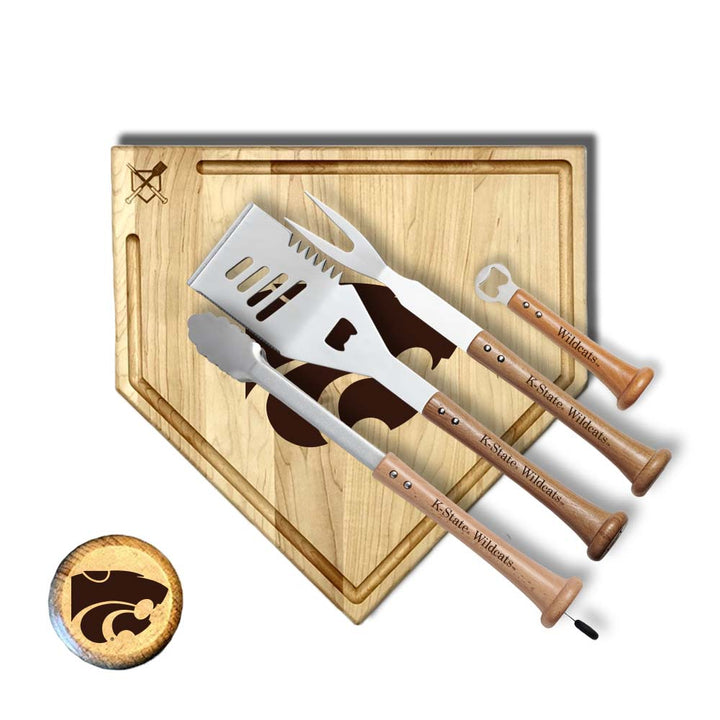 Baseball BBQ Kansas State "GRAND SLAM" Full Sized Home Plate Style w/ Trough (17" x 17") Kansas State "GRAND SLAM" Combo Set