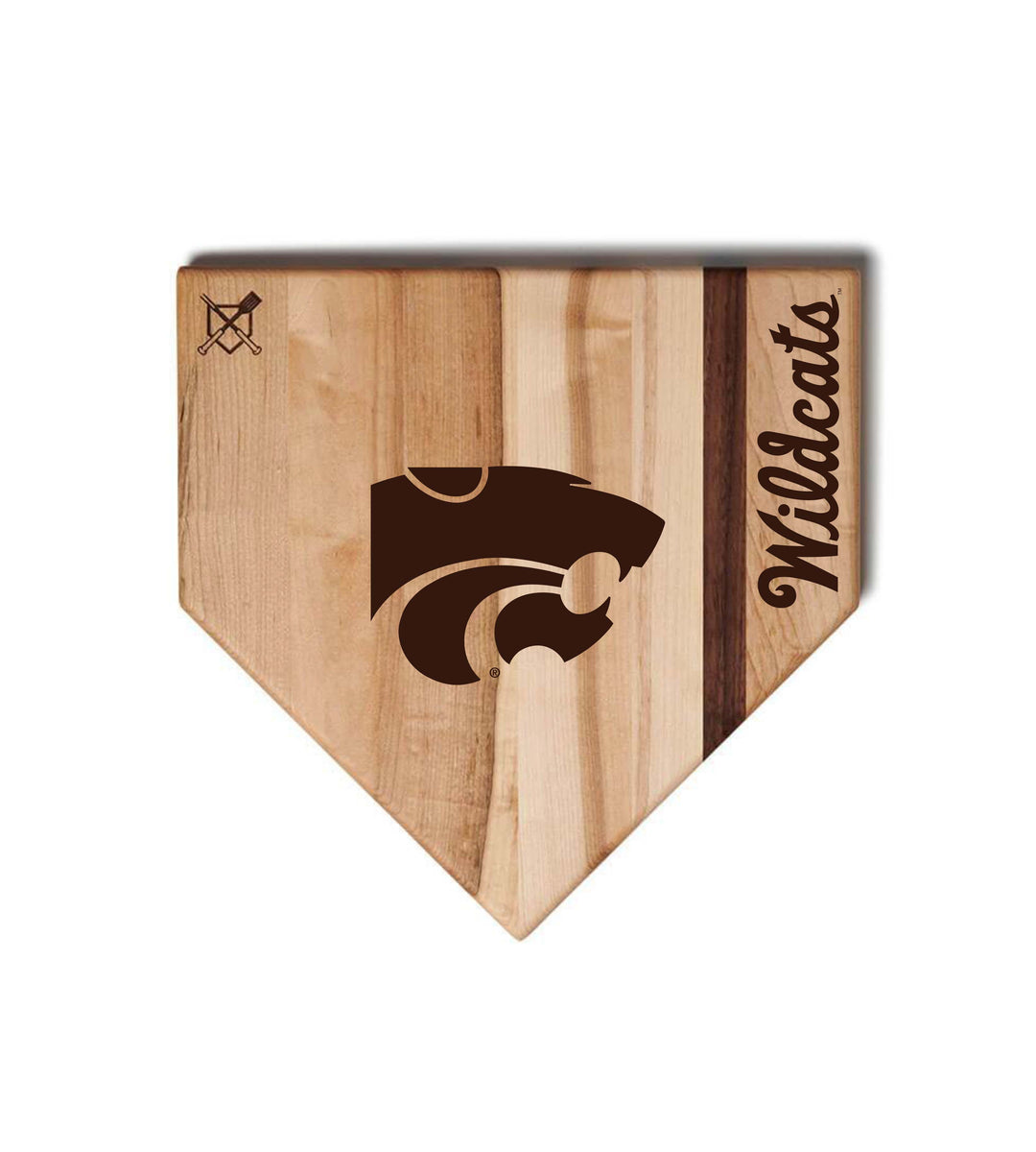 Baseball BBQ Kansas State Home Plate Style (12" x 12") Kansas State Cutting Boards | Choose Your Size & Style