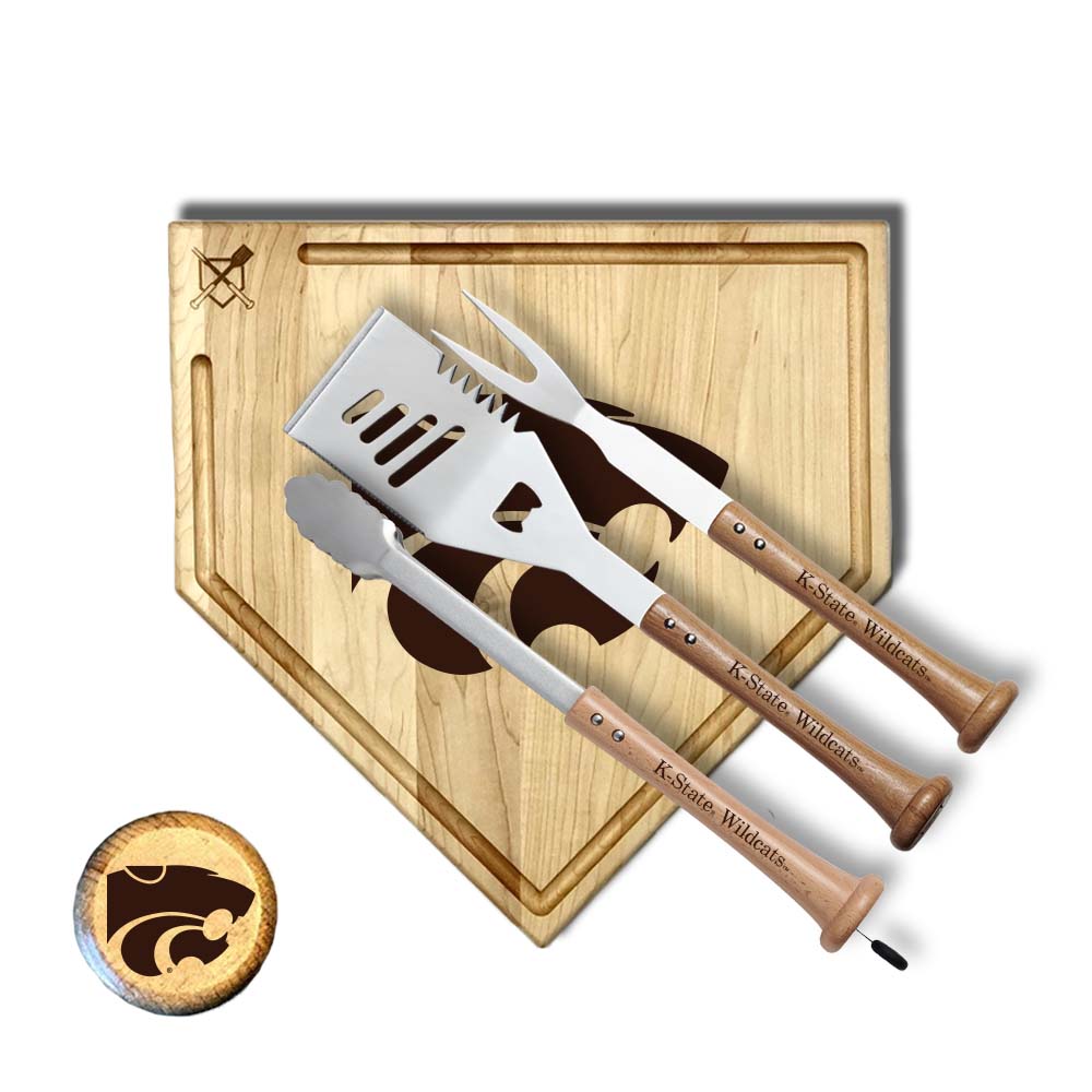 Baseball BBQ Kansas State University Silver Slugger Home Plate Style w/ Trough (17" x 17") Kansas State "SILVER SLUGGER" Combo Set