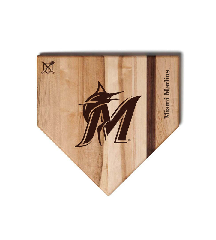 Baseball BBQ Miami Marlins "M" Home Plate / 12"x12" Miami Marlins Home Plate Cutting Boards | Multiple Sizes | Multiple Designs