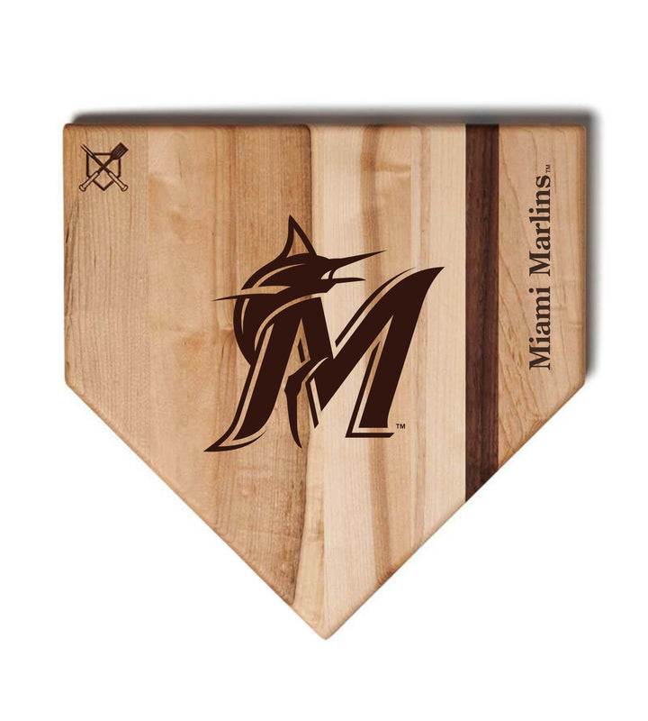 Baseball BBQ Miami Marlins "M" Home Plate / 17"x17" Miami Marlins Home Plate Cutting Boards | Multiple Sizes | Multiple Designs