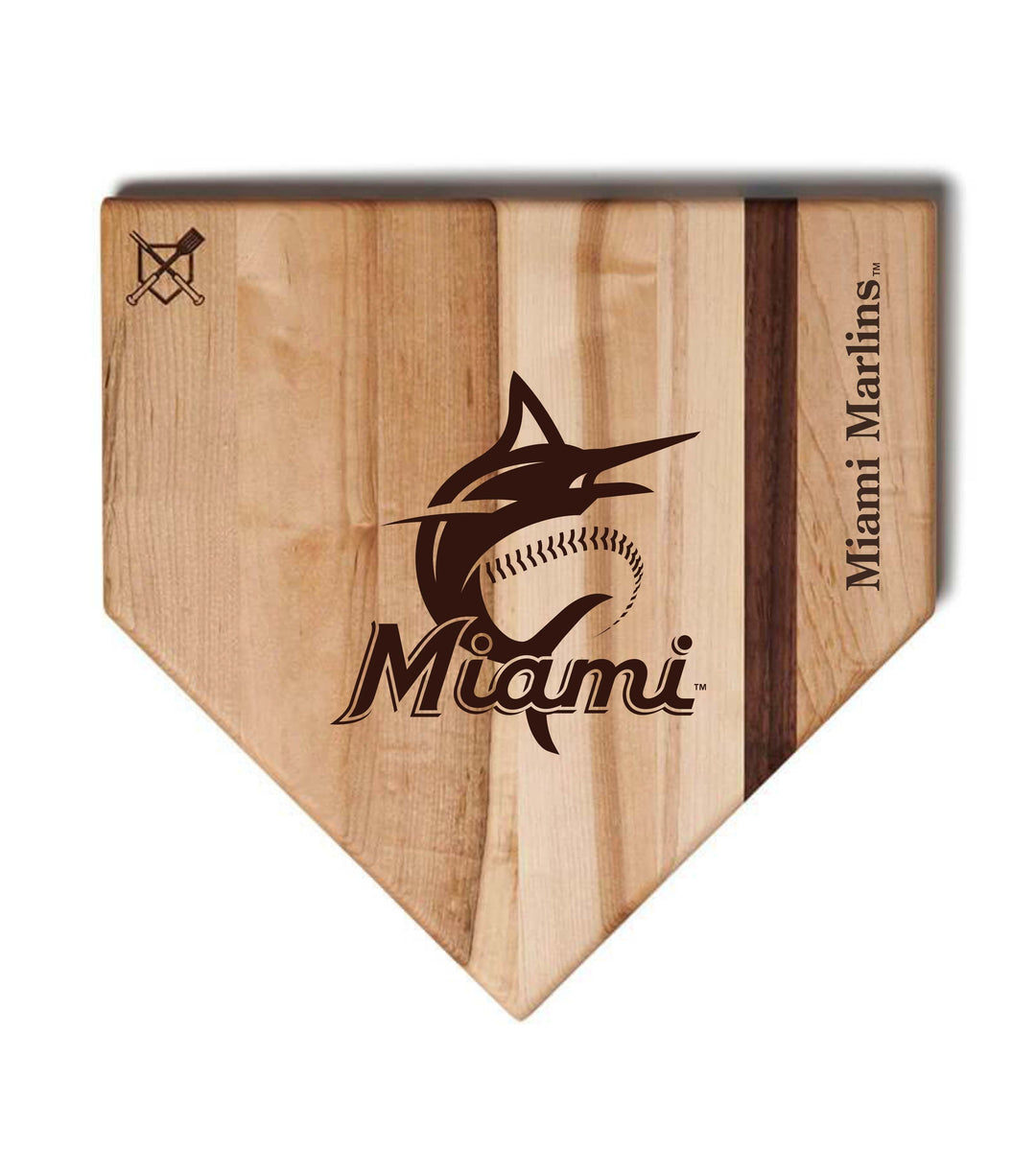 Baseball BBQ Miami Marlins "Miami" Home Plate / 17"x17" Miami Marlins Home Plate Cutting Boards | Multiple Sizes | Multiple Designs