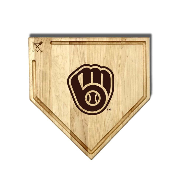 Baseball BBQ Milwaukee Brewers "Glove" Home Plate / 12"x12" Milwaukee Brewers Home Plate Cutting Boards | Multiple Sizes | Multiple Designs