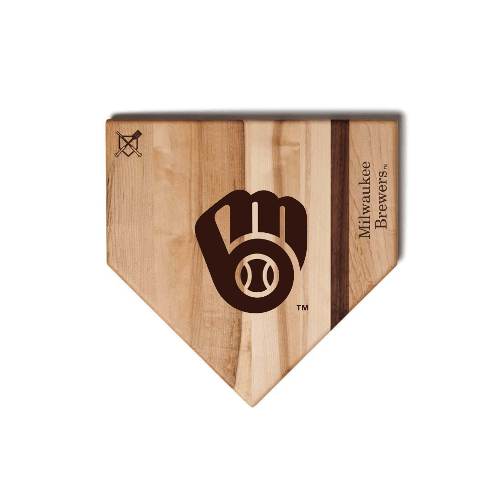 Baseball BBQ Milwaukee Brewers "Glove" Home Plate / 17"x17" Milwaukee Brewers Home Plate Cutting Boards | Multiple Sizes | Multiple Designs