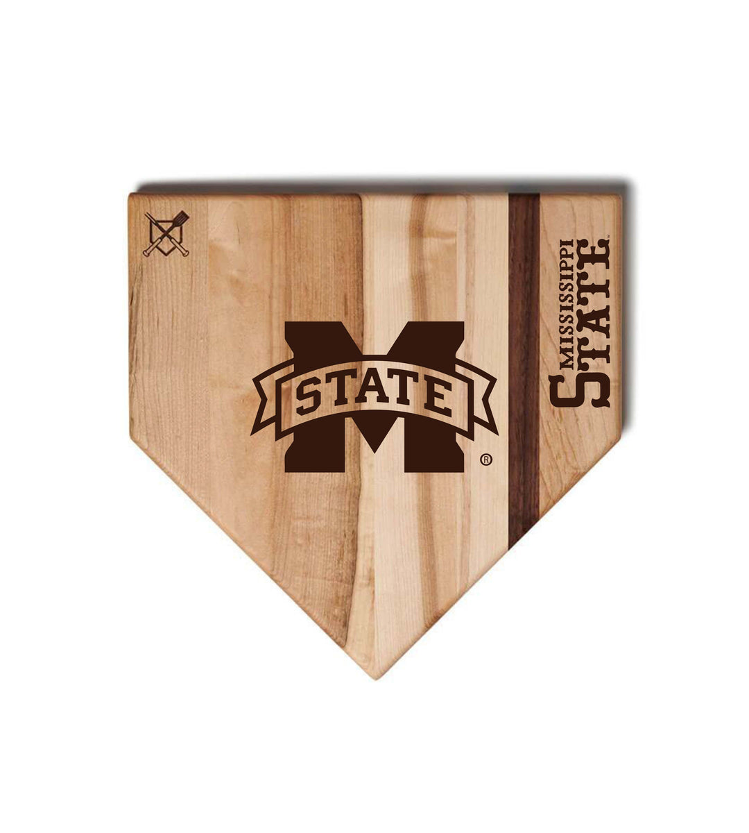 Baseball BBQ MS State Home Plate Style 1 (12" x 12") Mississippi State Cutting Boards | Choose Your Size & Style