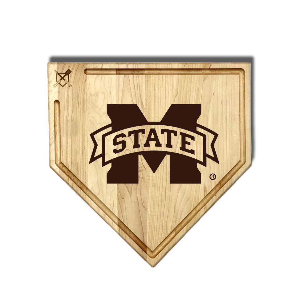 Baseball BBQ MS State Home Plate Style 1 w/ Trough (17" x 17") Mississippi State Cutting Boards | Choose Your Size & Style
