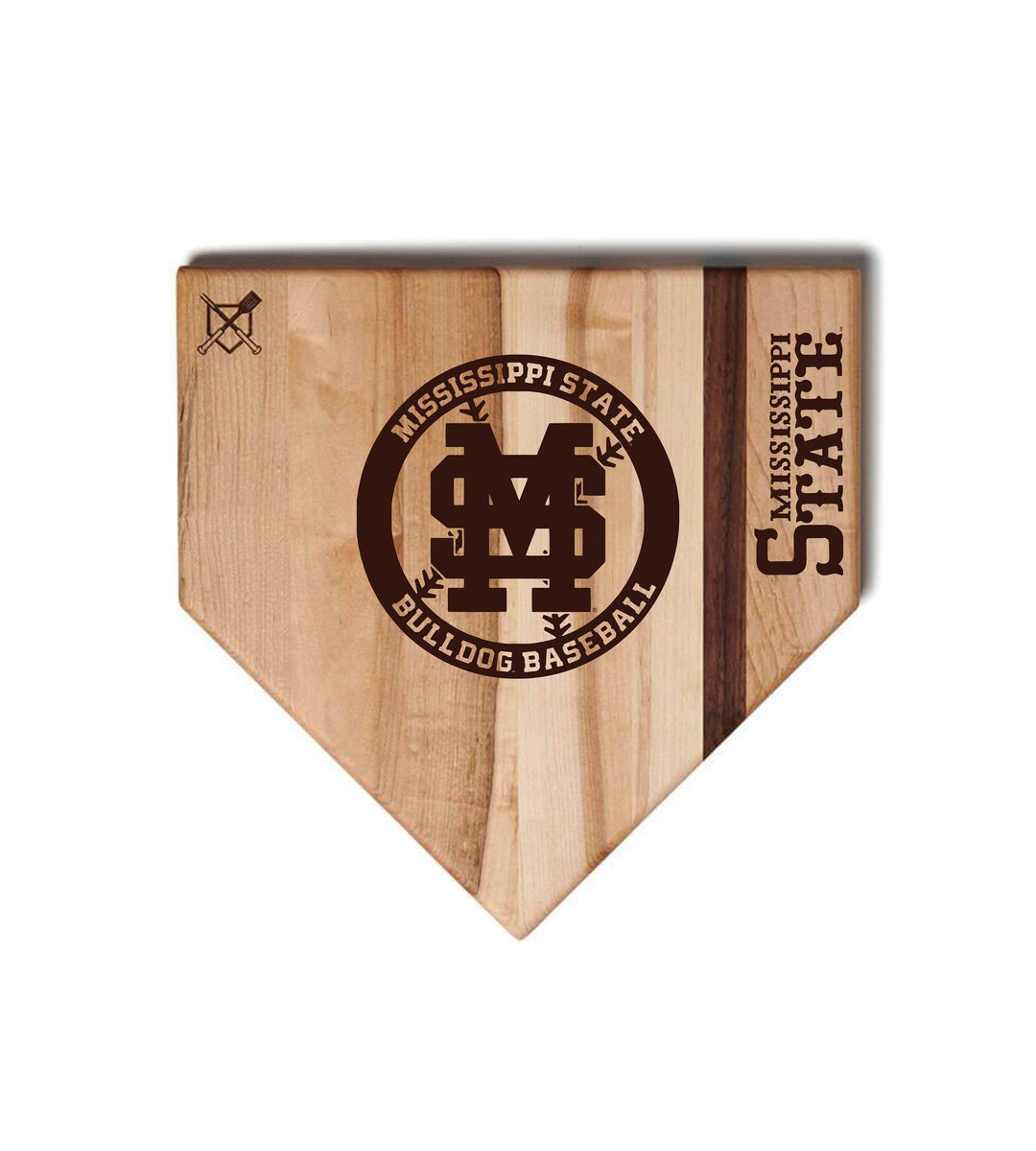 Baseball BBQ MS State Home Plate Style 2 (12" x 12") Mississippi State Cutting Boards | Choose Your Size & Style