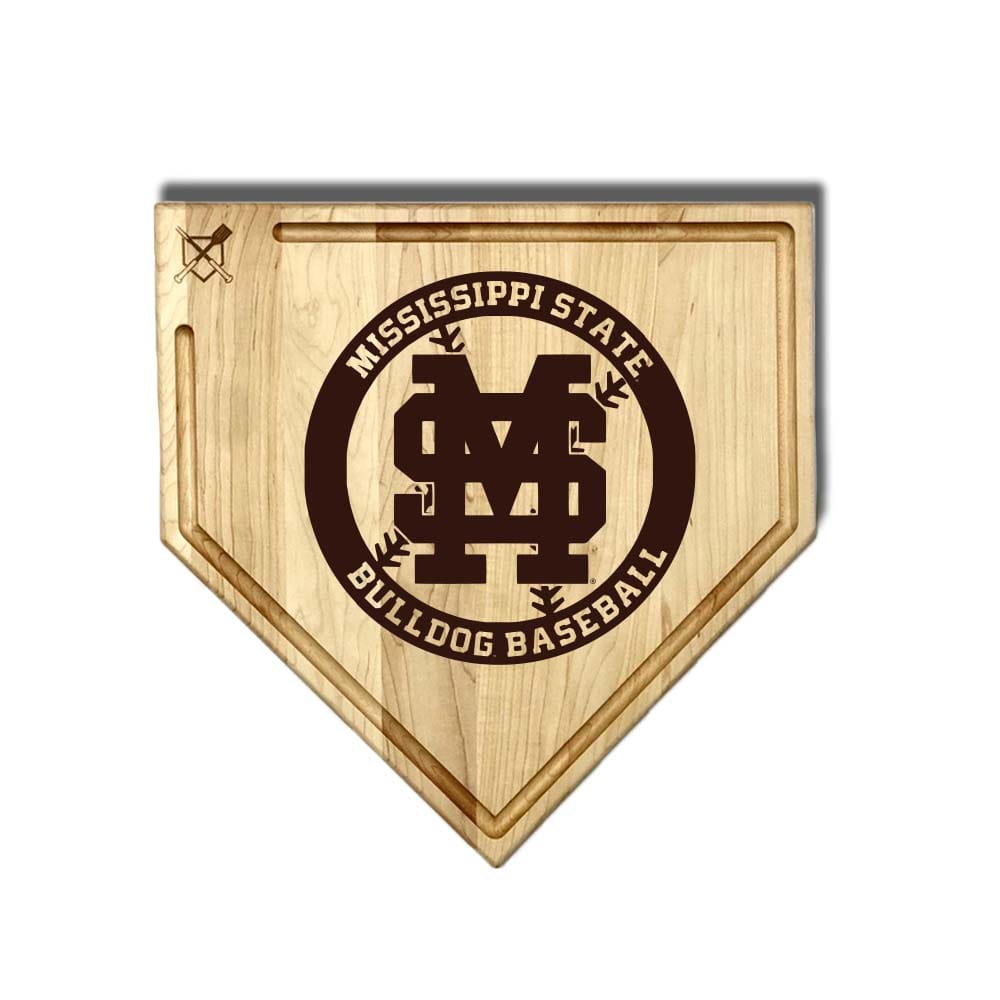 Baseball BBQ MS State Home Plate Style 2 w/ Trough (17" x 17") Mississippi State Cutting Boards | Choose Your Size & Style