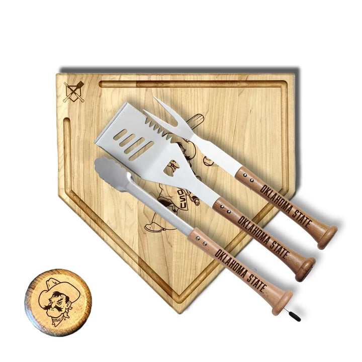 Baseball BBQ Oklahoma State University "SILVER SLUGGER" Style 2  w/ Trough (17" x 17") Oklahoma State University "SILVER SLUGGER" Combo Set