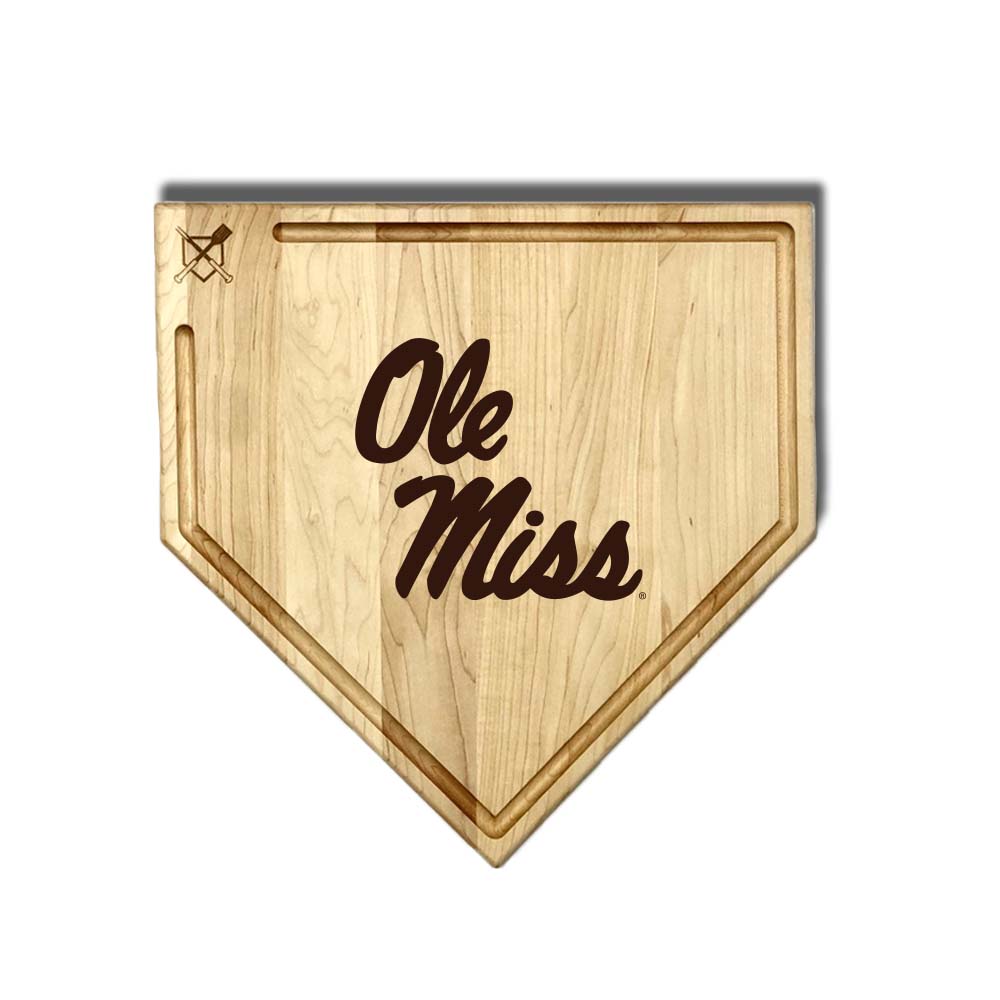Baseball BBQ Ole Miss Home Plate Style w/ Trough (17" x 17") Ole Miss Cutting Boards | Choose Your Size & Style