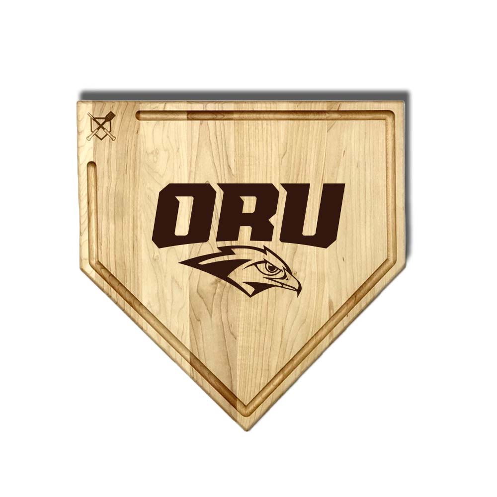 Baseball BBQ Oral Roberts University Full Sized Home Plate Style w/ Trough (17" x 17") Oral Roberts University Cutting Boards | Choose Your Size & Style