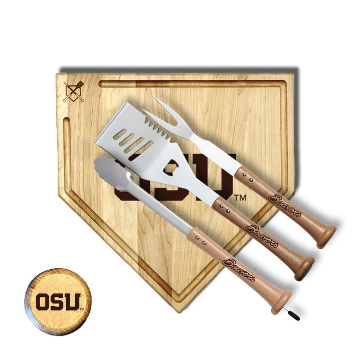 Baseball BBQ Oregon State Silver Slugger Home Plate Style 1 w/ Trough (17" x 17") Oregon State University  "SILVER SLUGGER" Combo Set