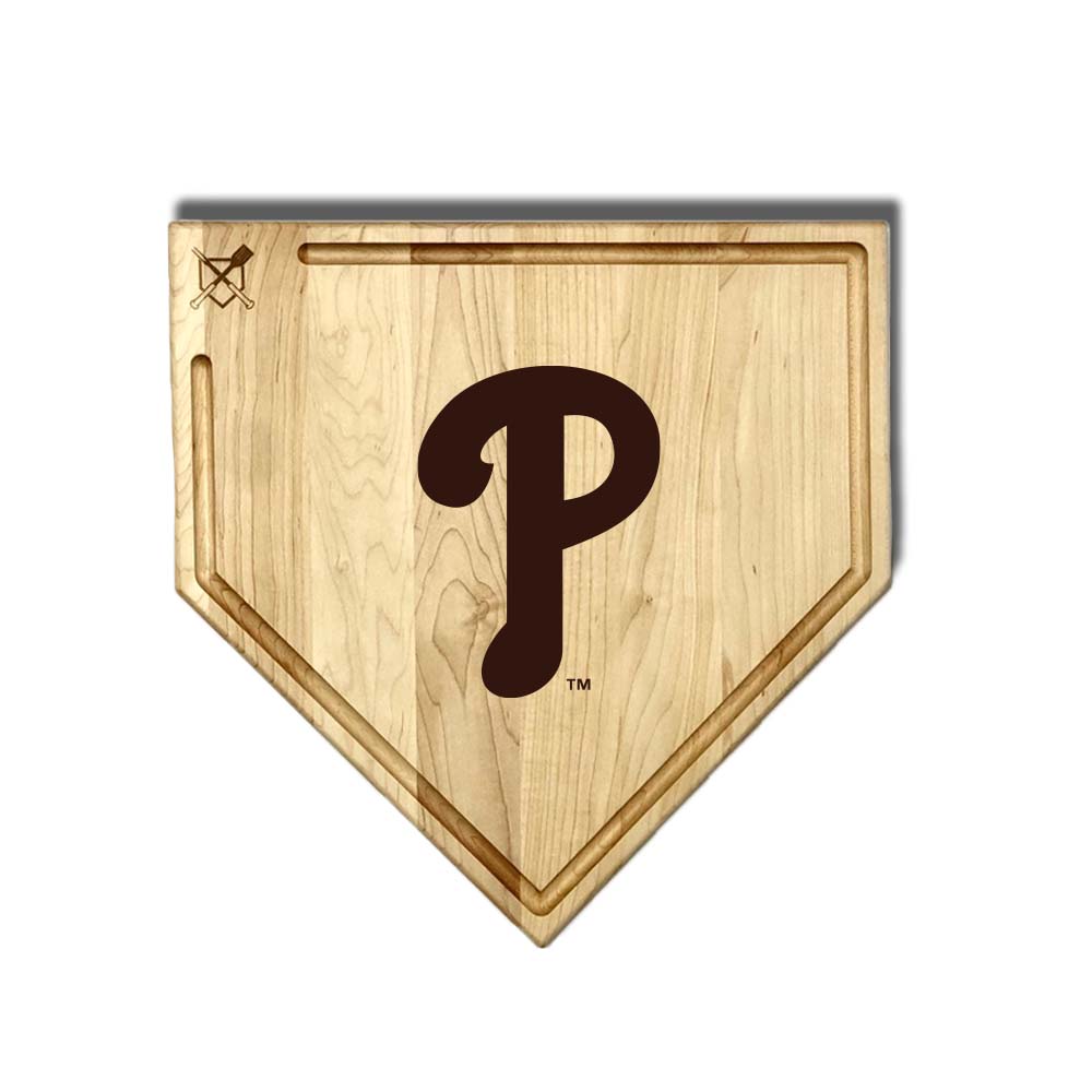 Baseball BBQ Philadelphia Phillies "P" Home Plate Cutting Board (With Trough) / 17"x17" Philadelphia Phillies Home Plate Cutting Boards | Multiple Sizes | Multiple Designs