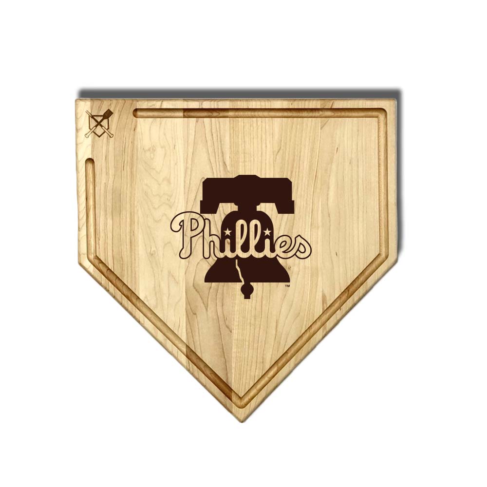 Baseball BBQ Philadelphia Phillies "Phillies" Home Plate Cutting Board (With Trough) / 17"x17" Philadelphia Phillies Home Plate Cutting Boards | Multiple Sizes | Multiple Designs
