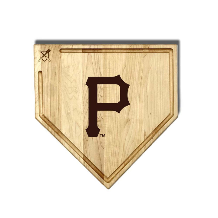 Baseball BBQ Pittsburgh Pirates "P" Home Plate Cutting Board (With Trough) / 17"x17" Pittsburgh Pirates Home Plate Cutting Boards | Multiple Sizes | Multiple Designs