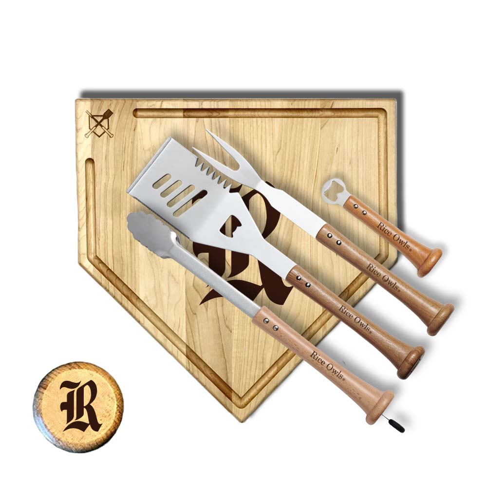 Baseball BBQ Rice "GRAND SLAM" Home Plate Style w/ Trough (17" x 17") Rice "GRAND SLAM" Combo Set