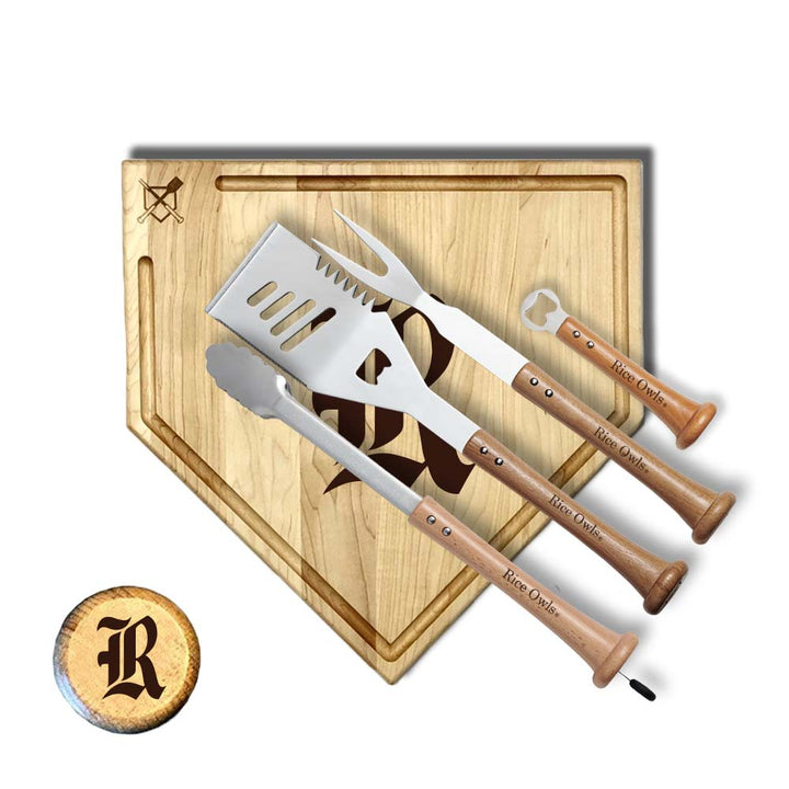 Baseball BBQ Rice "GRAND SLAM" Home Plate Style w/ Trough (17" x 17") Rice "GRAND SLAM" Combo Set