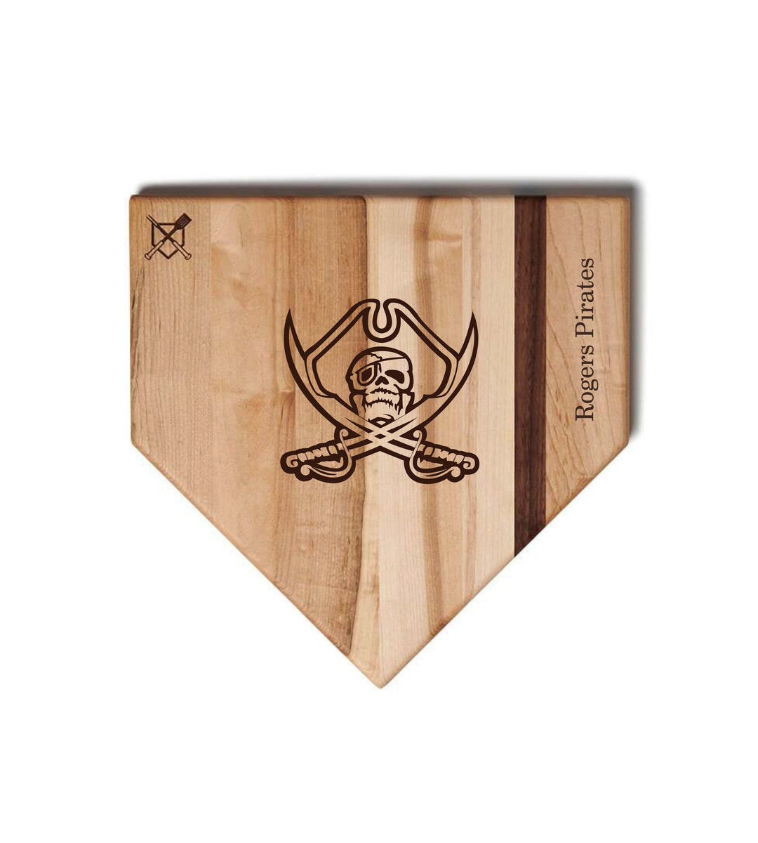 Baseball BBQ School logo / Home Plate Style (12" x 12") Rogers Pirates Cutting Boards | Choose Your Size & Style
