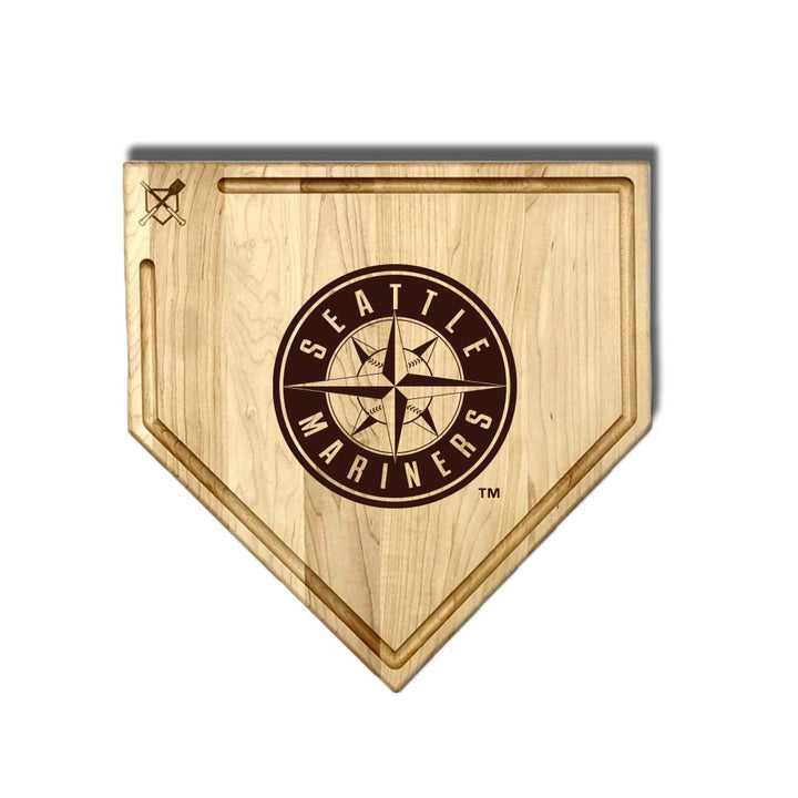 Baseball BBQ Seattle Mariners "Mariners" Home Plate Cutting Board (With Trough) / 17"x17" Seattle Mariners Home Plate Cutting Boards | Multiple Sizes | Multiple Designs