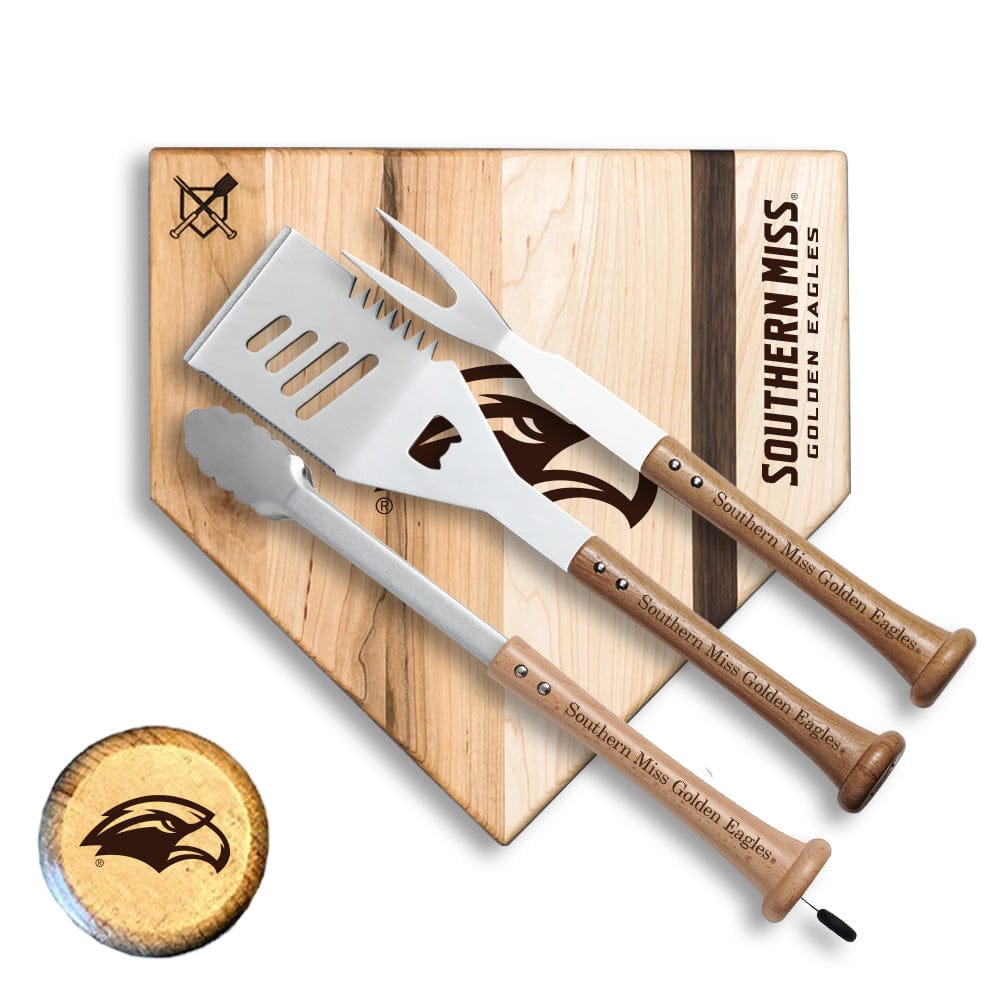 Baseball BBQ Southern Mississippi Silver Slugger Home Plate Style  (12" x 12") Southern Mississippi "SILVER SLUGGER" Combo Set