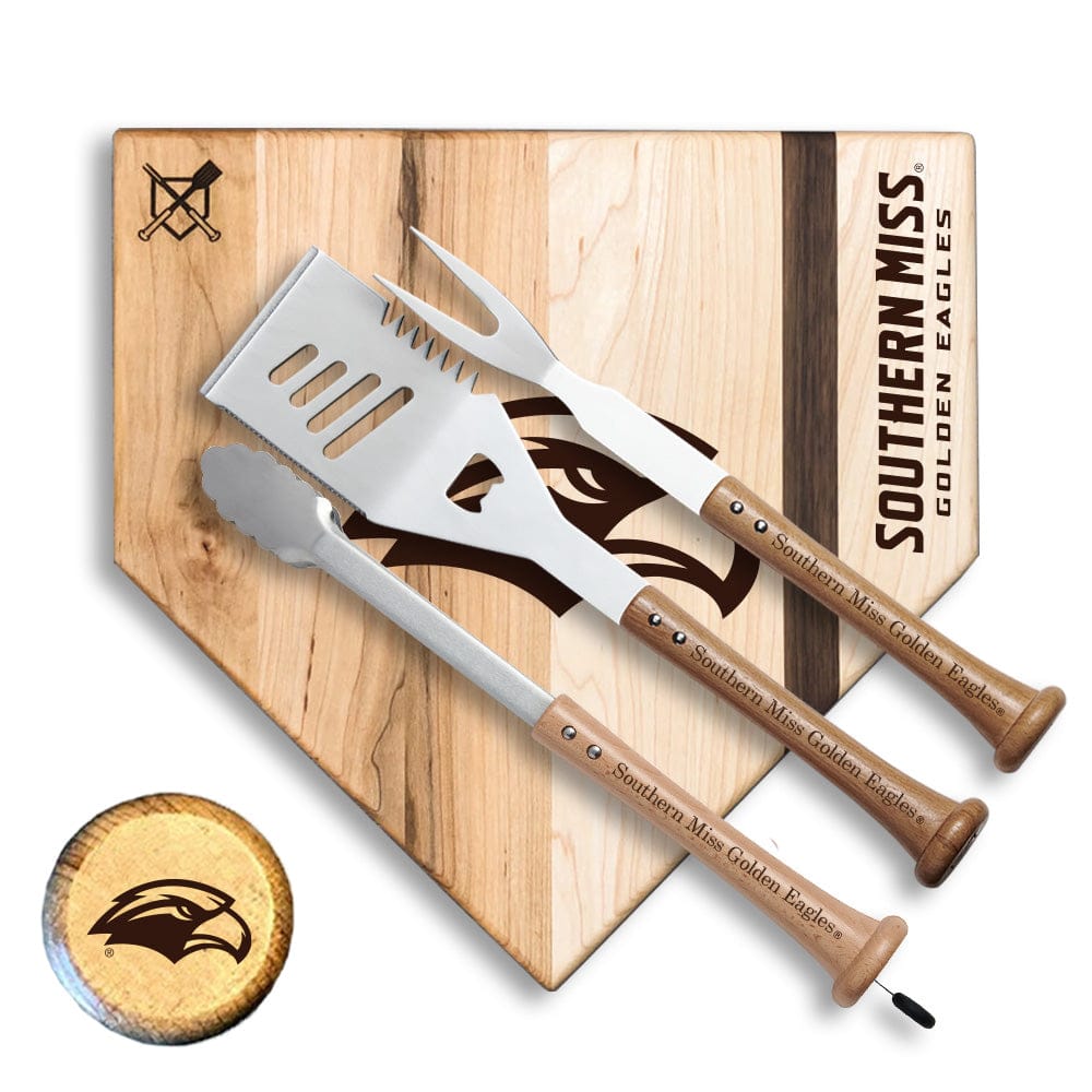 Baseball BBQ Southern Mississippi Silver Slugger Home Plate Style  (17" x 17") Southern Mississippi "SILVER SLUGGER" Combo Set