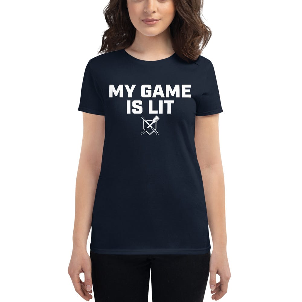 Baseball BBQ T-Shirts My Game is Lit Women's Fitted T-Shirt