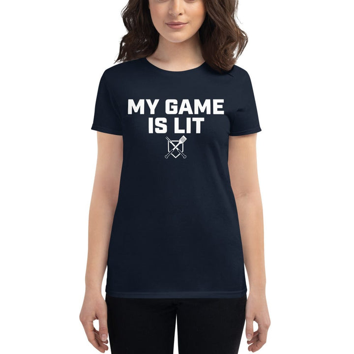 Baseball BBQ T-Shirts My Game is Lit Women's Fitted T-Shirt