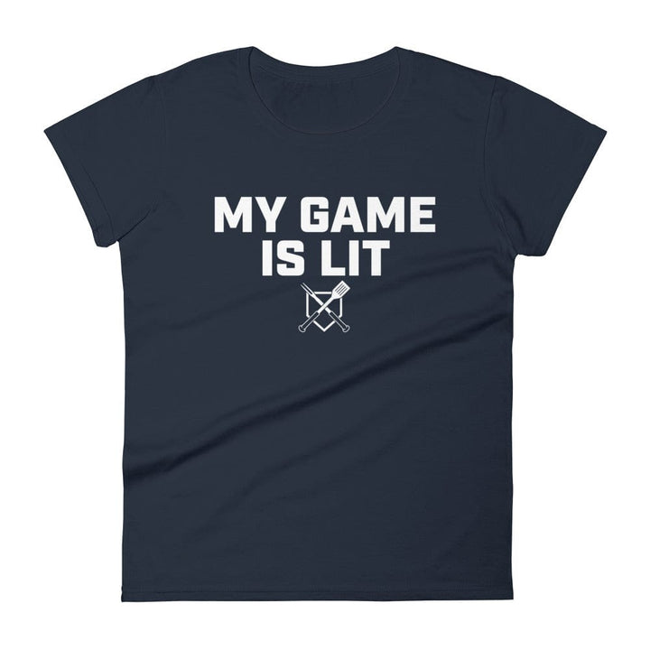 Baseball BBQ T-Shirts Navy / S My Game is Lit Women's Fitted T-Shirt