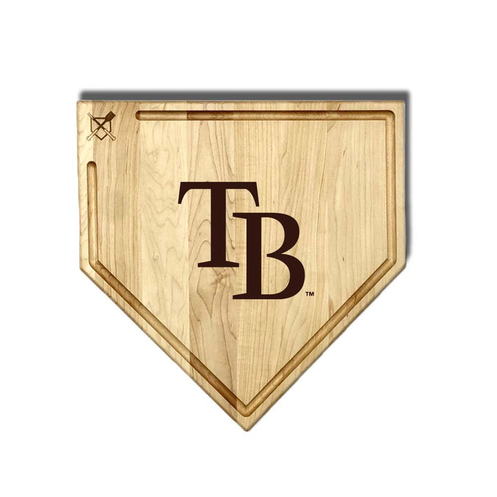 Baseball BBQ Tampa Bay Rays "TB" Home Plate Cutting Board (With Trough) / 17"x17" Tampa Bay Rays Home Plate Cutting Boards | Multiple Sizes | Multiple Designs