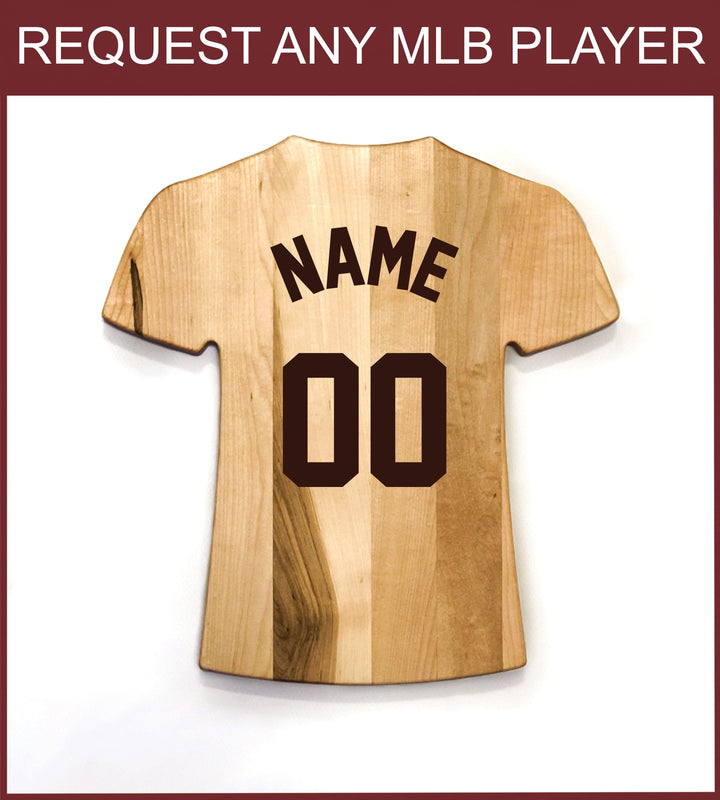 Baseball BBQ TEAM LOGO (SIDE A) + MLB PLAYER REQUEST (SIDE B) ... (+$15.00) Rayos de Tampa Bay Team Jersey Cutting Board | Customize With Your Name & Number | Add a Personalized Note (en Español)