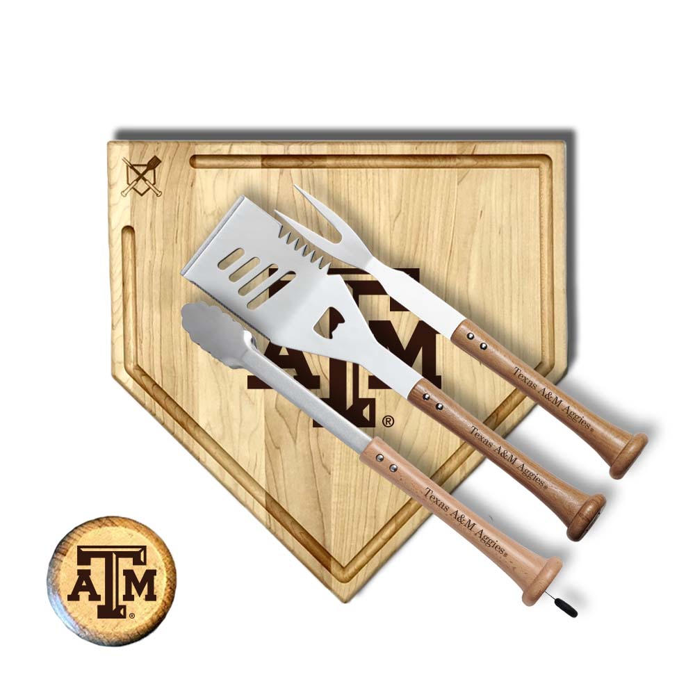 Baseball BBQ Texas A&M Silver Slugger Home Plate Style w/ Trough (17" x 17") Texas A&M "SILVER SLUGGER" Combo Set