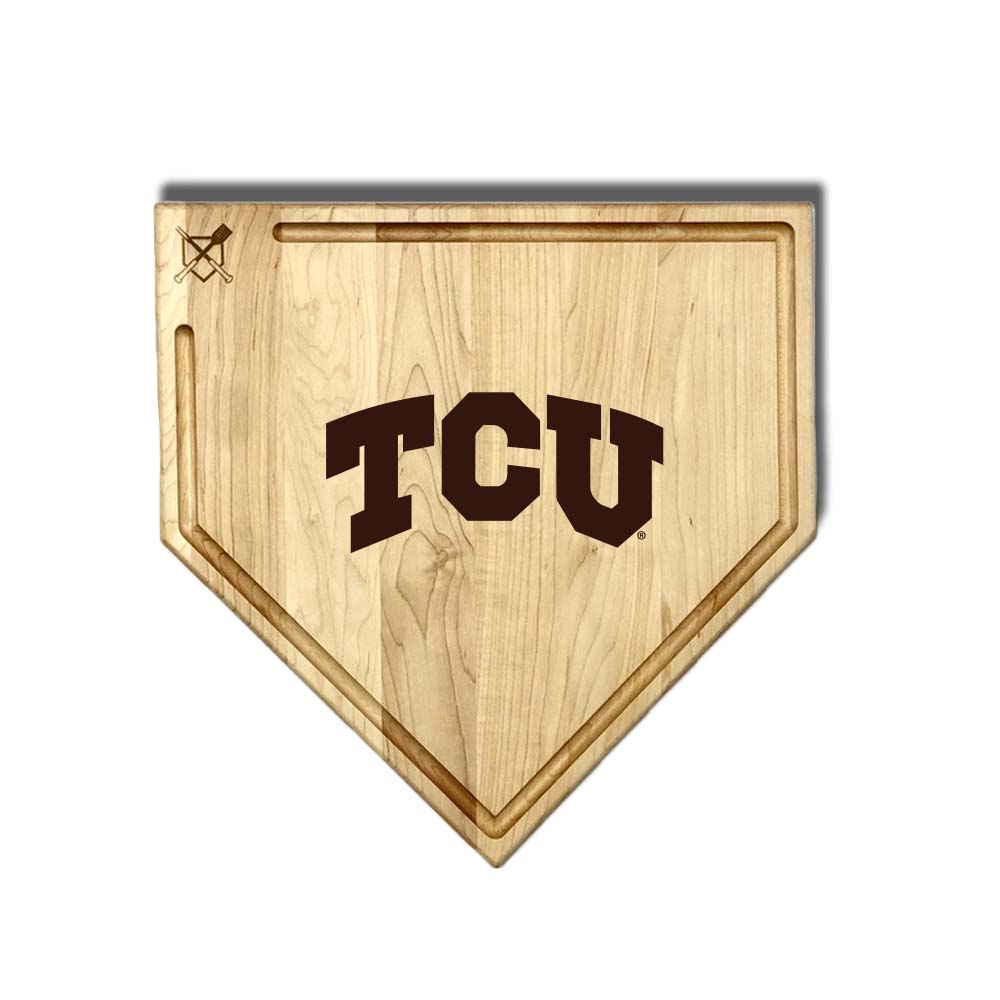 Baseball BBQ Texas Christian University Full Sized Home Plate Style w/ Trough (17" x 17") Texas Christian University Cutting Boards | Choose Your Size & Style