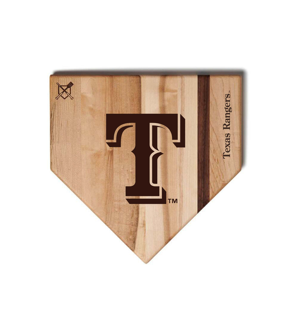 Baseball BBQ Texas Rangers "T" Home Plate / 12"x12" Texas Rangers Home Plate Cutting Boards | Multiple Sizes | Multiple Designs