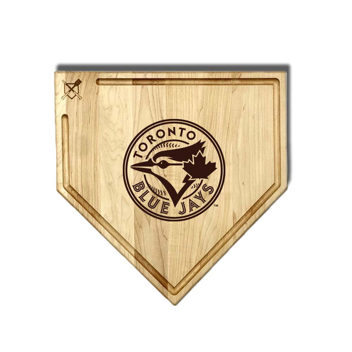 Baseball BBQ Toronto Blue Jays "Toronto Blue Jays" Home Plate Cutting Board (With Trough) / 17"x17" Toronto Blue Jays Home Plate Cutting Boards | Multiple Sizes | Multiple Designs