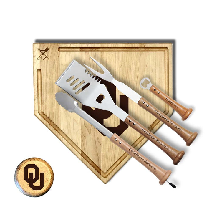 Baseball BBQ University of Oklahoma "GRAND SLAM" Home Plate Style w/ Trough (17" x 17") University of Oklahoma "GRAND SLAM" Combo Set